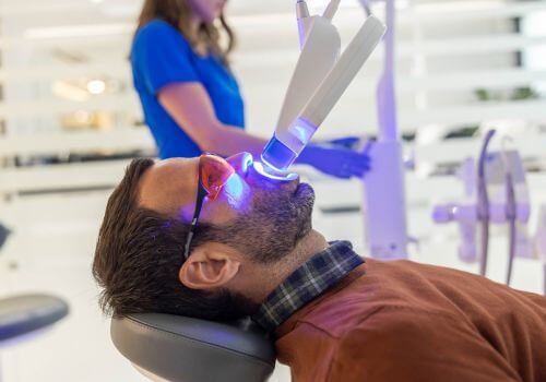 Teeth whitening at dental office may be needed.
